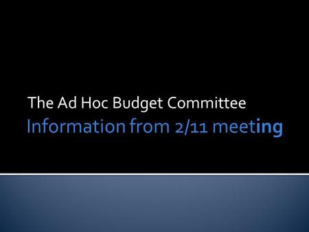 Information from 2/11 meeting The Ad Hoc Budget Committee.