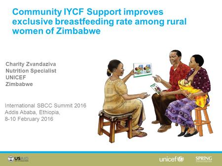 Community IYCF Support improves exclusive breastfeeding rate among rural women of Zimbabwe Charity Zvandaziva Nutrition Specialist UNICEF Zimbabwe International.