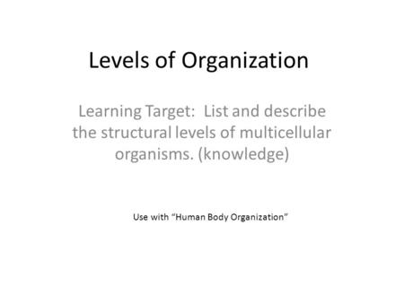 Levels of Organization