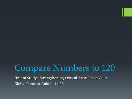 Compare Numbers to 120 Unit of Study: Strengthening Critical Area: Place Value Global Concept Guide: 1 of 3.