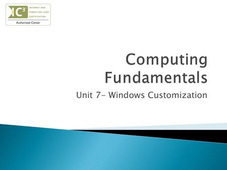 Unit 7- Windows Customization.  Understand the settings of the Control Panel.  Identify different Control Panel and system preference settings.  Change.