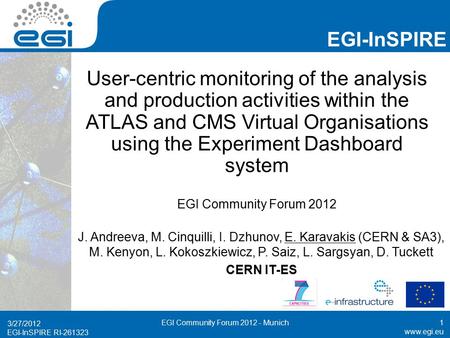 Www.egi.eu EGI-InSPIRE RI-261323 EGI-InSPIRE www.egi.eu EGI-InSPIRE RI-261323 User-centric monitoring of the analysis and production activities within.