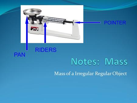 Mass of a Irregular Regular Object PAN RIDERS POINTER.