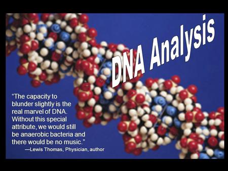 “The capacity to blunder slightly is the real marvel of DNA. Without this special attribute, we would still be anaerobic bacteria and there would be no.