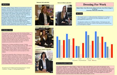 Dressing For Work Meghan Baker, Kayla Blochowiak, Shelby VanHouten, Sarah Wick & Regan A. R. Gurung University of Wisconsin, Green Bay INTRODUCTION METHOD.