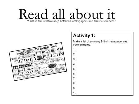 Read all about it Activity 1: