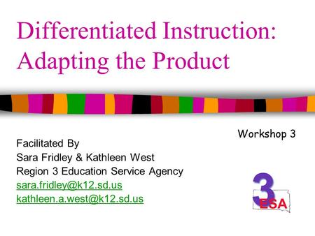 Differentiated Instruction: Adapting the Product Facilitated By Sara Fridley & Kathleen West Region 3 Education Service Agency