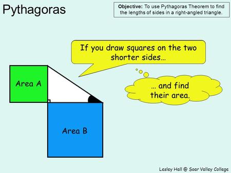 If you draw squares on the two shorter sides…