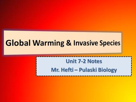 Unit 7-2 Notes Mr. Hefti – Pulaski Biology. Global Warming ► Global Warming ► What is it? Increasing average global temperature.