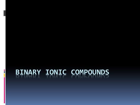  Objectives  Derive formula units based on the charges of ions.  Name binary ionic compounds.