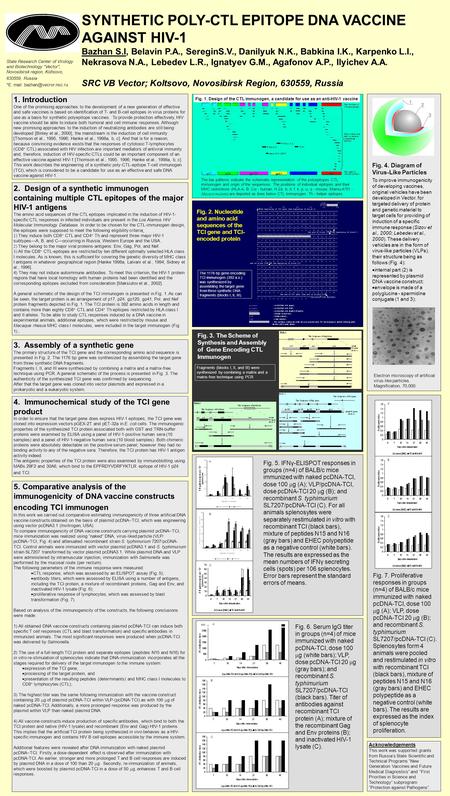 SYNTHETIC POLY-CTL EPITOPE DNA VACCINE AGAINST HIV-1 Bazhan S.I, Belavin P.A., SereginS.V., Danilyuk N.K., Babkina I.K., Karpenko L.I., Nekrasova N.A.,