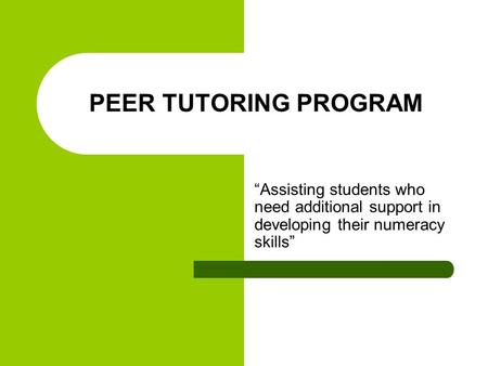 PEER TUTORING PROGRAM “Assisting students who need additional support in developing their numeracy skills”