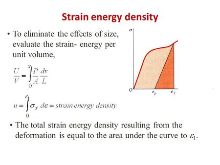 Strain energy density To eliminate the effects of size, evaluate the strain- energy per unit volume, The total strain energy density resulting from the.