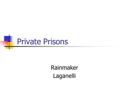 Private Prisons Rainmaker Laganelli. Issues Cost benefits Human rights Transparency effect.