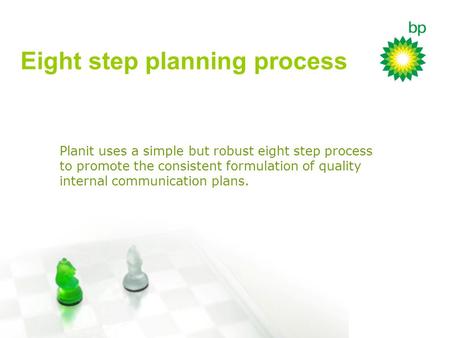 Planit uses a simple but robust eight step process to promote the consistent formulation of quality internal communication plans. Eight step planning process.