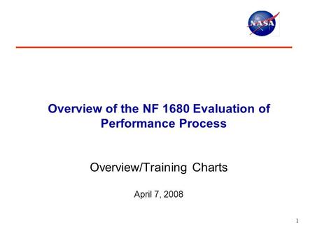 1 Overview of the NF 1680 Evaluation of Performance Process Overview/Training Charts April 7, 2008.