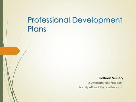 Professional Development Plans Colleen Mullery Sr. Associate Vice President, Faculty Affairs & Human Resources.