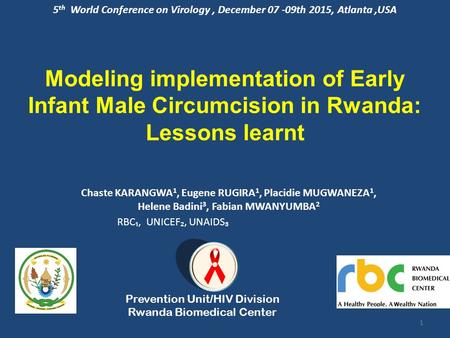 1 5 th World Conference on Virology, December 07 -09th 2015, Atlanta,USA Chaste KARANGWA 1, Eugene RUGIRA 1, Placidie MUGWANEZA 1, Helene Badini 3, Fabian.