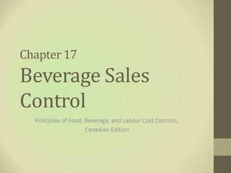 Chapter 17 Beverage Sales Control