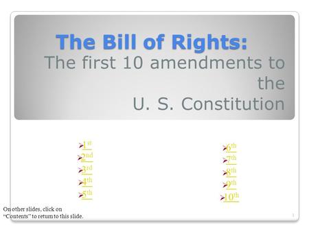 The Bill of Rights: The first 10 amendments to the U. S. Constitution 1  1 st 1 st  2 nd 2 nd  3 rd 3 rd  4 th 4 th  5 th 5 th  6 th 6 th  7 th.