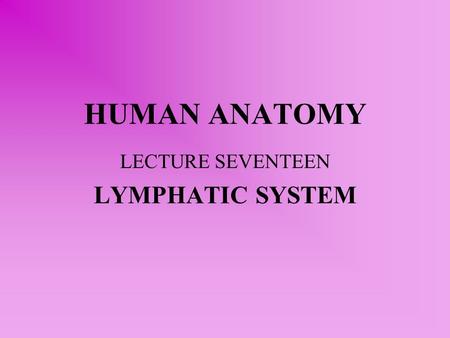 HUMAN ANATOMY LECTURE SEVENTEEN LYMPHATIC SYSTEM.