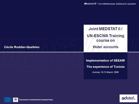 This project is funded by the European Union M EDSTAT II  Euro-Mediterranean Statistical Co-operation Implementation of SEEAW The experience of Tunisia.