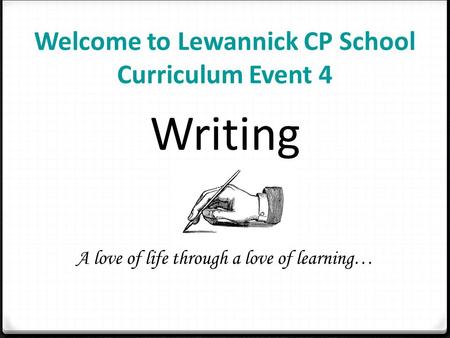 Welcome to Lewannick CP School Curriculum Event 4 Writing A love of life through a love of learning…