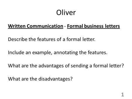 Oliver Written Communication - Formal business letters