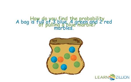 How do you find the probability of pulling a blue marble? A bag is full of 3 blue, 4 green and 2 red marbles.