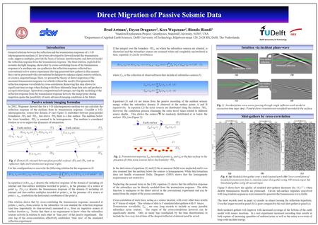 Direct Migration of Passive Seismic Data Brad Artman 1, Deyan Draganov 2, Kees Wapenaar 2, Biondo Biondi 1 1 Stanford Exploration Project, Geophysics,