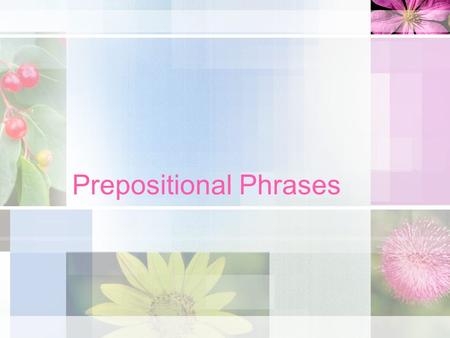 Prepositional Phrases. It is a group of words that begins with a preposition and ends with a noun or pronoun. The noun or pronoun at the end of the prepositional.