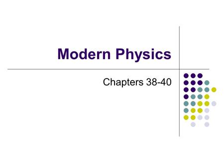 Modern Physics Chapters 38-40. Wave-Particle Duality of Light Young’s Double Slit Experiment (diffraction) proves that light has wave properties So does.