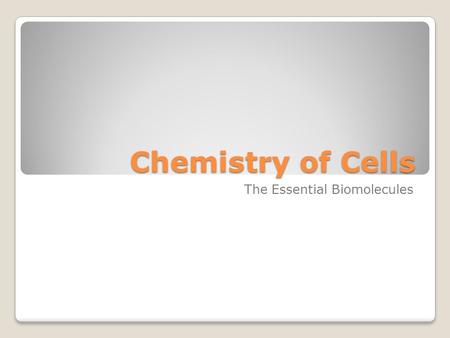 Chemistry of Cells The Essential Biomolecules. What are Biomolecules? Organic compounds made of Carbon (C) bonded to Hydrogen (H), Oxygen (O), or other.