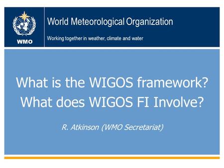 Geneva, 19-23 November 2012ICG-WIGOS TT-WRM First Session WMO World Meteorological Organization Working together in weather, climate and water What is.