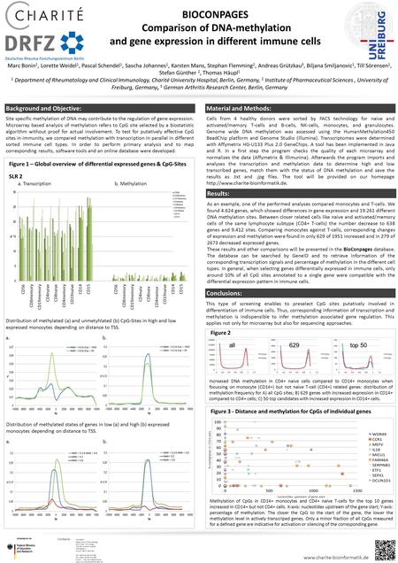 BIOCONPAGES Comparison of DNA-methylation and gene expression in different immune cells Marc Bonin 1, Lorette Weidel 1, Pascal Schendel 1, Sascha Johannes.