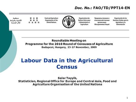 1 Labour Data in the Agricultural Census Roundtable Meeting on Programme for the 2010 Round of Censuses of Agriculture Budapest, Hungary, 23-27 November,