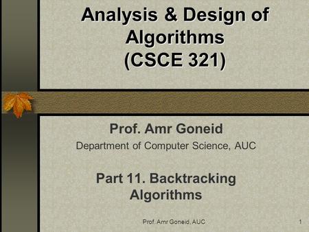 Analysis & Design of Algorithms (CSCE 321)