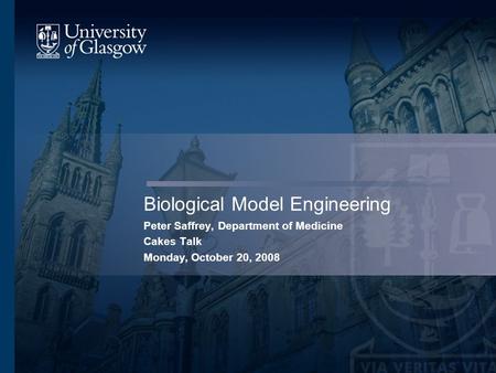 Biological Model Engineering Peter Saffrey, Department of Medicine Cakes Talk Monday, October 20, 2008.