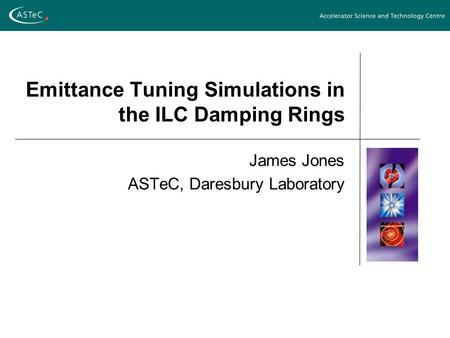 Emittance Tuning Simulations in the ILC Damping Rings James Jones ASTeC, Daresbury Laboratory.