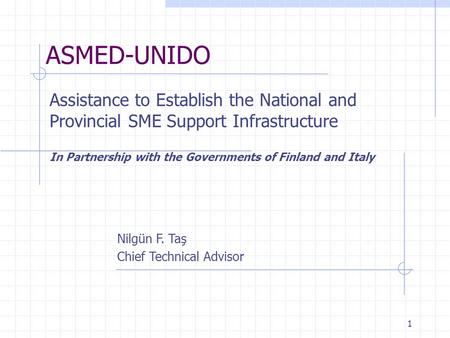 1 ASMED-UNIDO Assistance to Establish the National and Provincial SME Support Infrastructure In Partnership with the Governments of Finland and Italy Nilgün.