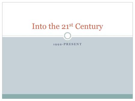 1992-PRESENT Into the 21 st Century. A. Bill Clinton’s Political Rise Clinton the Candidate Agenda – health care, tax cuts Hilary Rodham Clinton The 1992.