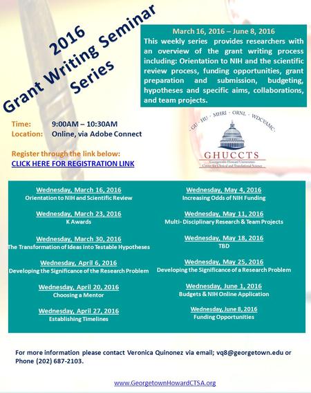 Wednesday, March 16, 2016 Orientation to NIH and Scientific Review Wednesday, March 23, 2016 K Awards Wednesday, March 30, 2016 The Transformation of Ideas.