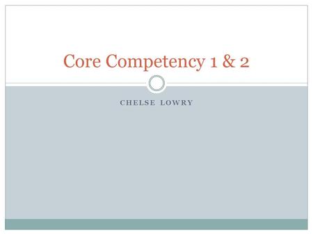 CHELSE LOWRY Core Competency 1 & 2. Core Competency 1 Identify as a professional social worker and conduct oneself accordingly.