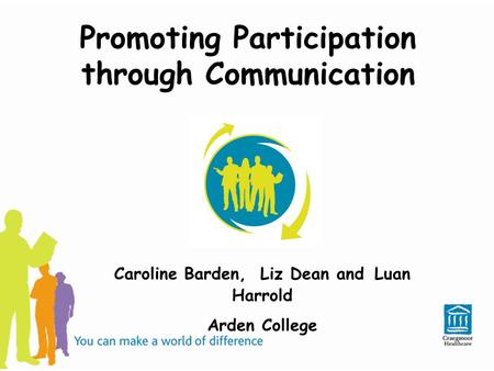 Promoting Participation through Communication Caroline Barden, Liz Dean and Luan Harrold Arden College.