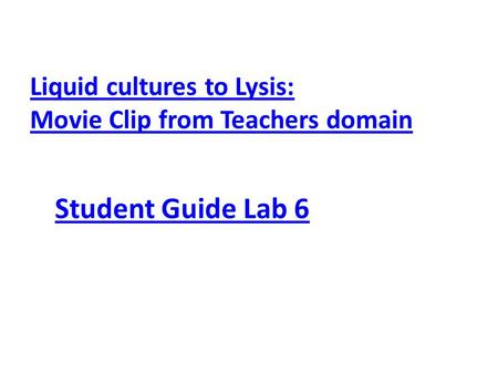 Liquid cultures to Lysis: Movie Clip from Teachers domain Student Guide Lab 6.