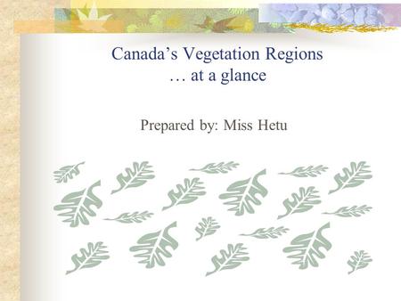 Canada’s Vegetation Regions … at a glance Prepared by: Miss Hetu.