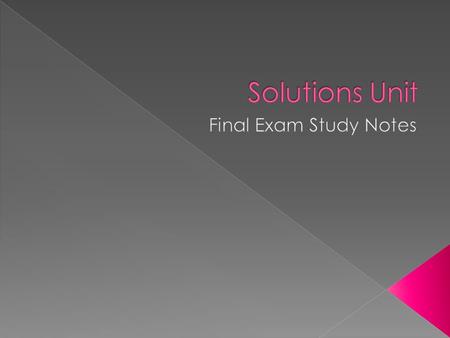  Solution Terminology: Solute, solvent, saturated, unsaturated, supersaturated, aqueous, homogeneous, heterogeneous, soluble, insoluble, miscible (alcohol.