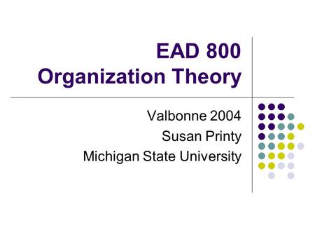 EAD 800 Organization Theory Valbonne 2004 Susan Printy Michigan State University.