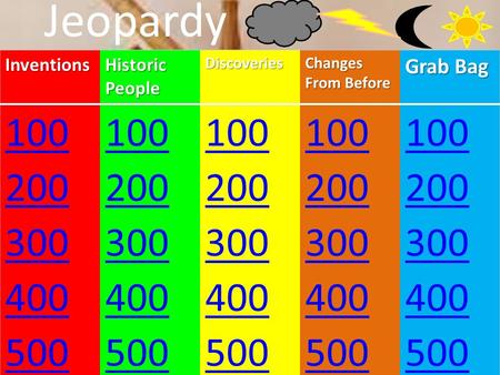 Jeopardy. Galileo studied with his… Telescope What is a barometer? An instrument that measures air pressure.