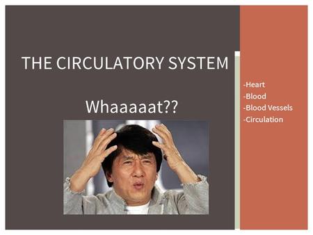 -Heart -Blood -Blood Vessels -Circulation THE CIRCULATORY SYSTEM Whaaaaat??